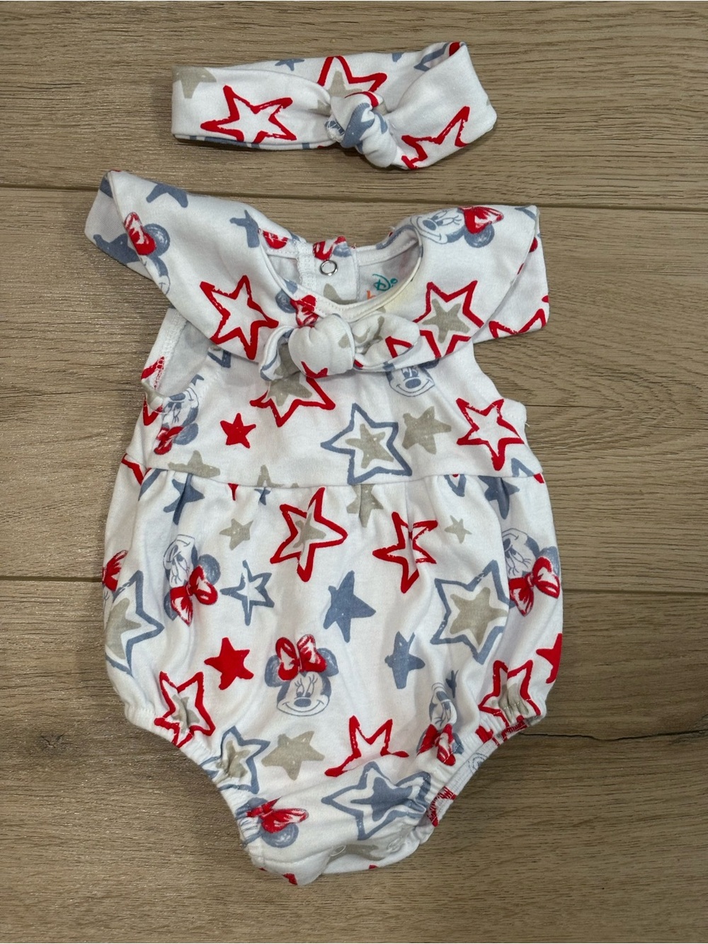 Disney Baby Nautical red, white & blue and Minnie Mouse Romper with Headband